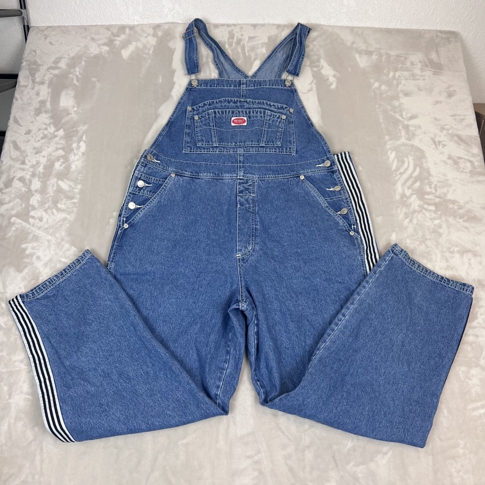 Vintage Revolt Overalls Womens 18 Blue Denim Striped Y2K 90s Carpenter Painters